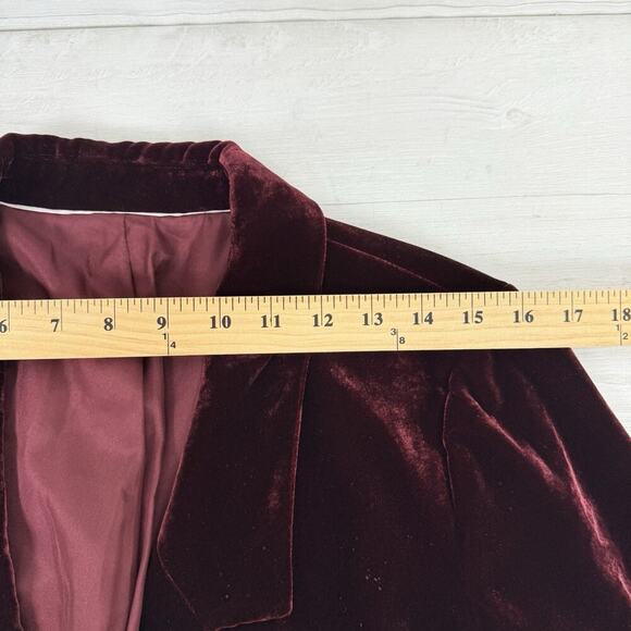 Eileen Fisher Silk Blend Velvet Blazer Jacket Medium Burgundy Pockets Holiday - Picture 11 of 16